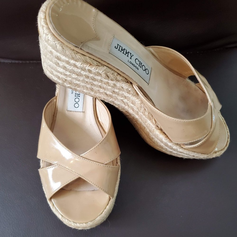 Jimmy Choo Nude Espadrille Wedge Sandals